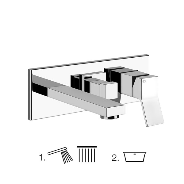 Gessi Rettangolo K, ready-to-install shower set for concealed single lever mixer with bath spout, 2-way diverter, open outlet on concealed body, after conversion bath spout, 53138735