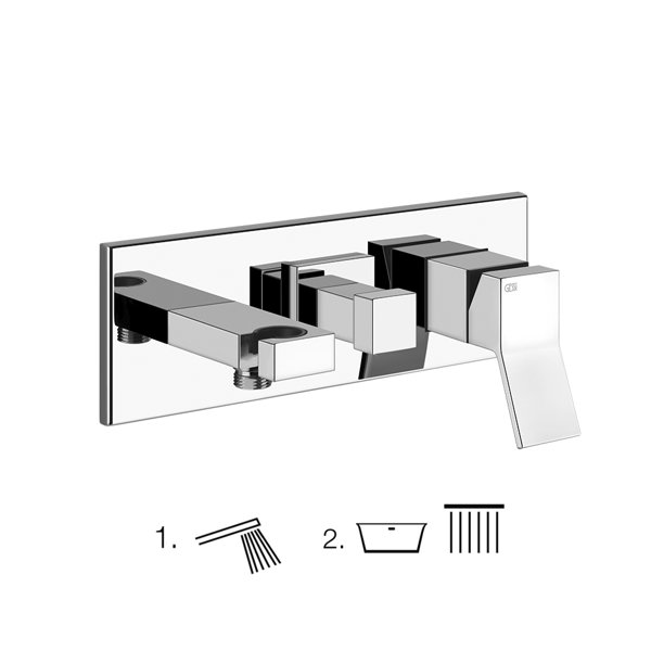 Gessi Rettangolo K, ready-to-install set for single-lever shower mixer, 2-way diverter, direct wall connection elbow with bracket, 53140735