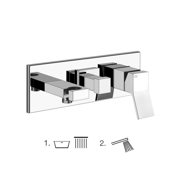 Gessi Rettangolo K, ready-to-install set for single-lever bath mixer, 2-way diverter, direct wall connection bend with bracket, 53141735