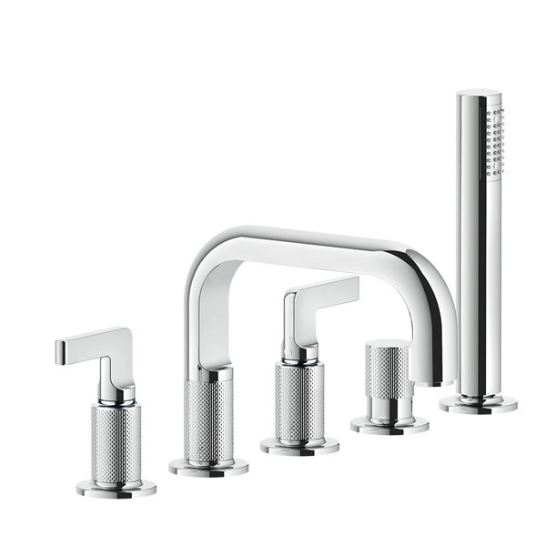 Gessi Inciso- 2-lever handle 5-hole bath rim mixer, bath spout 193 mm, separate diverter valve, hand...