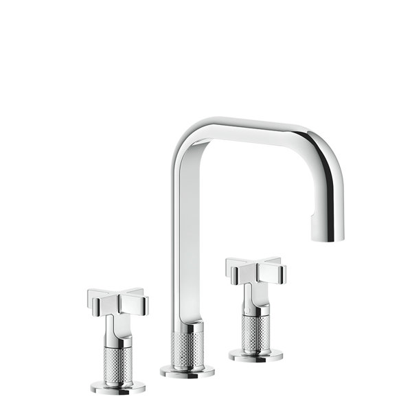 Gessi Inciso+ 3-hole basin mixer, spout H=139 mm x 160 mm projection, with drain set, 58113