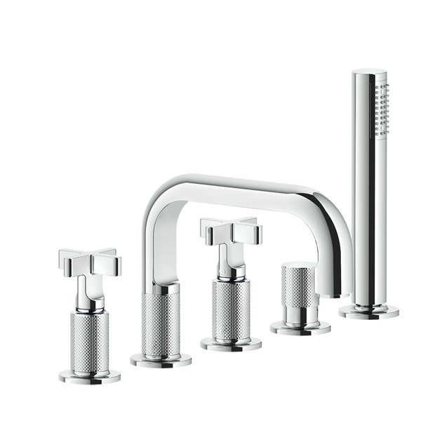 Gessi Inciso+ 2-cross-handle 5-hole bath rim fitting, bath spout 193 mm, separate switching valve, 58140