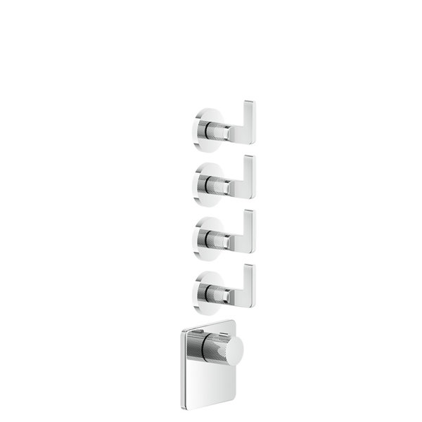 Gessi Inciso- Pre-assembled set for 3/4 high performance concealed thermostat, single rosettes, vertical mounting, 4 separate ways, 58218