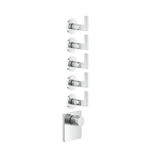 Gessi Inciso- Pre-assembled set for 3/4 high performance concealed thermostat, single rosettes, vertical mounting, 5 separate ways , 58220