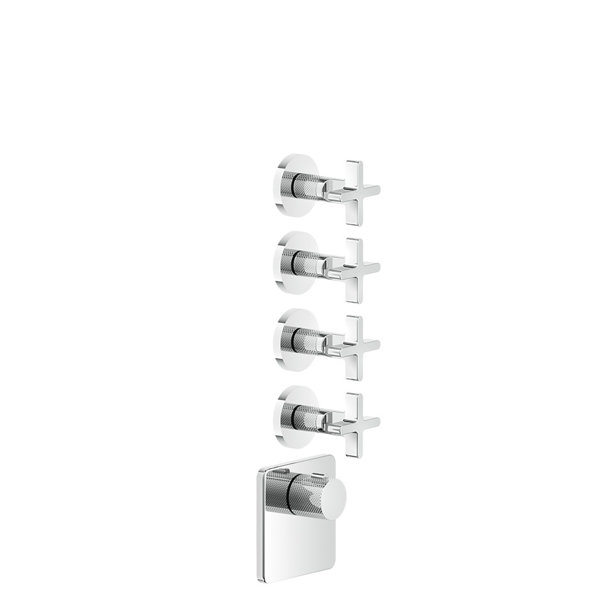 Gessi Inciso ready-mounted set for 3/4 high performance concealed thermostat, vertical mounting, 4 separate ways, 58348