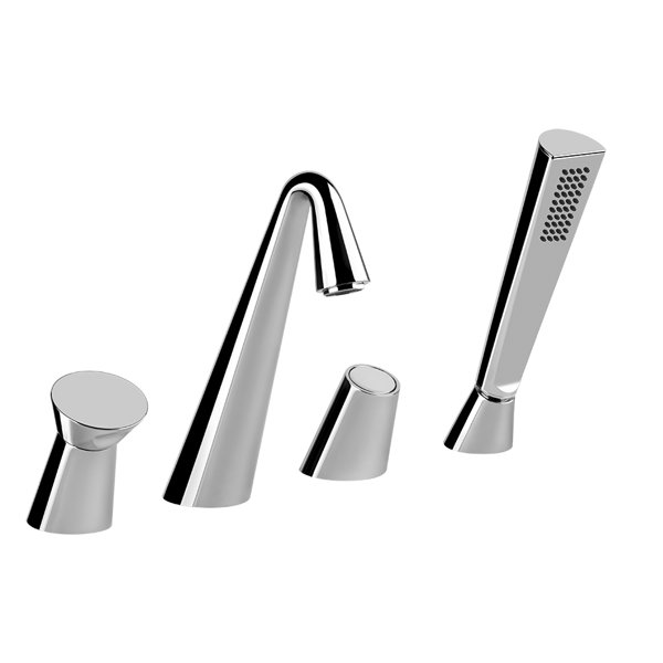 Gessi Cono four-hole bath mixer with diverter, spout and anti-limestone shower with 1.50 m pull-out ...