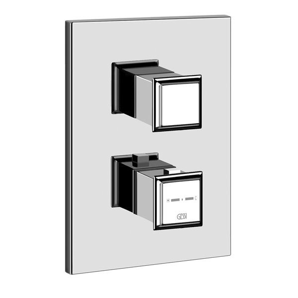 Gessi Eleganza, ready-mounted set for concealed thermostat, with shut-off valve, 1 outlet connected,...