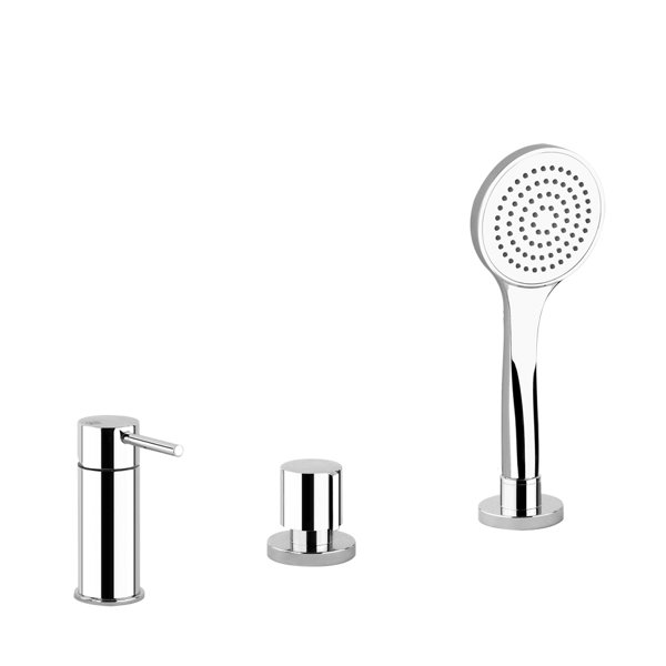 Gessi Emporio Via Tortona three-hole bath mixer for bath spout with diverter, shower hose 1.50 m, anti-limestone showerhead, 18643031