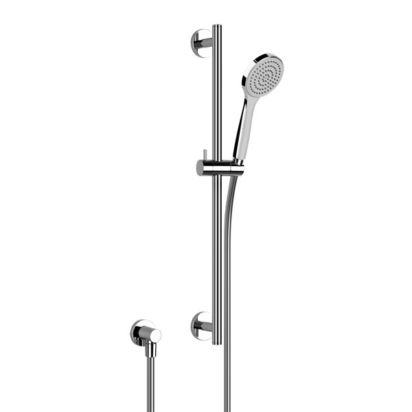 Gessi Emporio shower bar set 600 mm, round rosette, with wall connection elbow, with anti-limestone ...