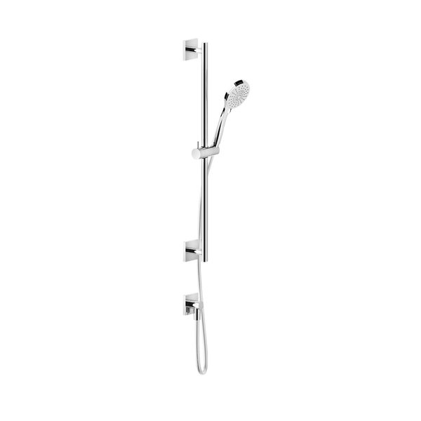 Gessi Emporio shower bar set 600 mm, square rosette, with wall connection elbow, with anti-limestone hand shower 3 spray types, 47320031