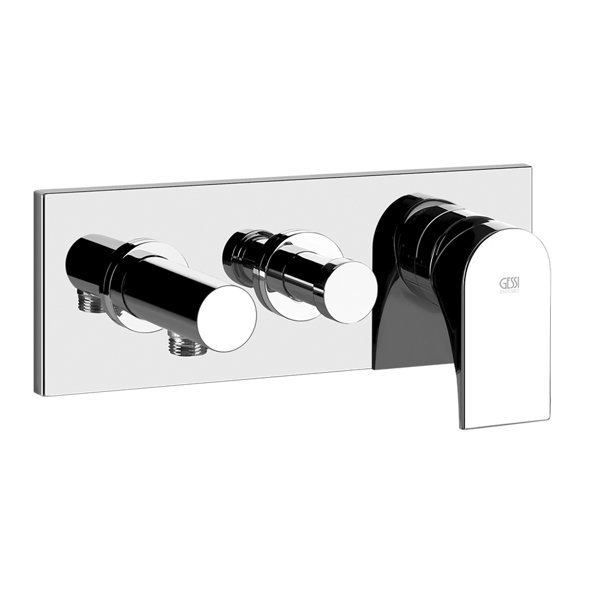 Gessi Emporio Via Solferino finish-mount set for single-lever shower mixer, 2-way diverter, direct wall connection elbow without bracket, 49041031