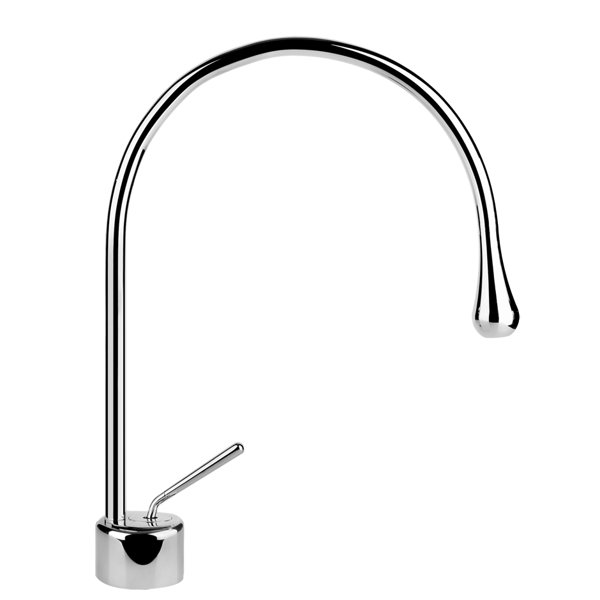 Gessi Goccia single-lever basin mixer with spout radius 125 mm, without pop-up waste, projection 244 mm, customisable rotation angle, 33803