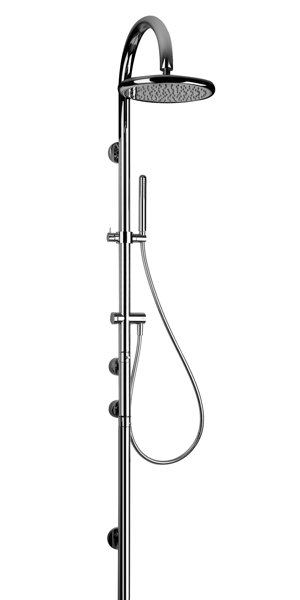 Gessi Goccia shower column with surface-mounted thermostat, automatic diverter, overhead shower, anti-limestone hand shower, 33973