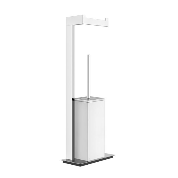 Gessi Rettangolo accessories stand combination paper roll holder and toilet brush set, container whi...