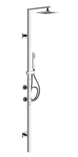 Gessi Rettangolo shower column with surface-mounted thermostat, height 1774 mm, automatic diverter, overhead shower 216x140 mm and hand shower, 23405