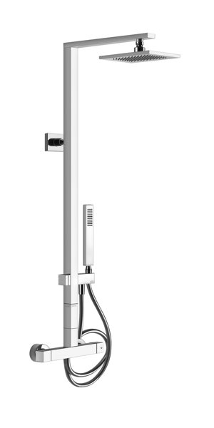 Gessi Rettangolo shower column with surface-mounted thermostat, automatic diverter, height 106 cm, with overhead shower 216x140 mm and hand shower, 23447