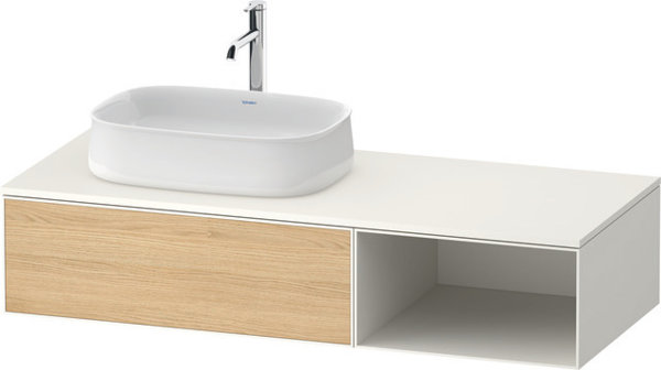 Duravit Zencha console washbasin base, 1300x550mm, 1 drawer, open compartment right, cutout left, ZE48180