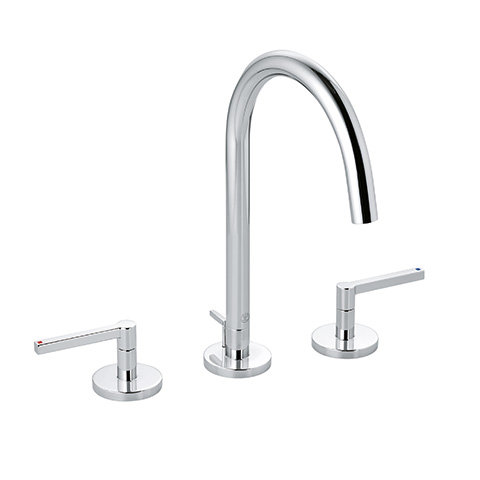 Kludi Nova Fonte Puristic three-hole basin mixer, wing handles, swivel, with drain set, 20143