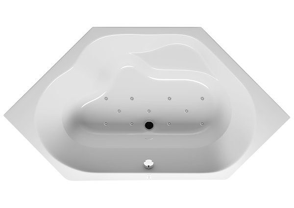 RIHO Winnipeg corner bathtub, with air system, built-in, 2-seater, 145x145x47,5cm, 225 liters, white...