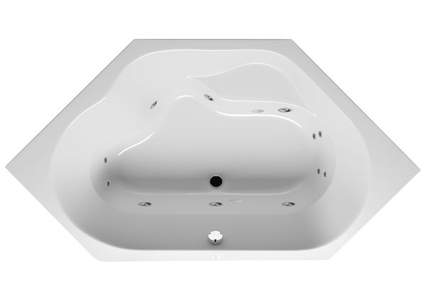 RIHO Winnipeg corner bathtub, with flow system, built-in, 2-seater, 145x145x47,5cm, 225 liters, white, B010009005