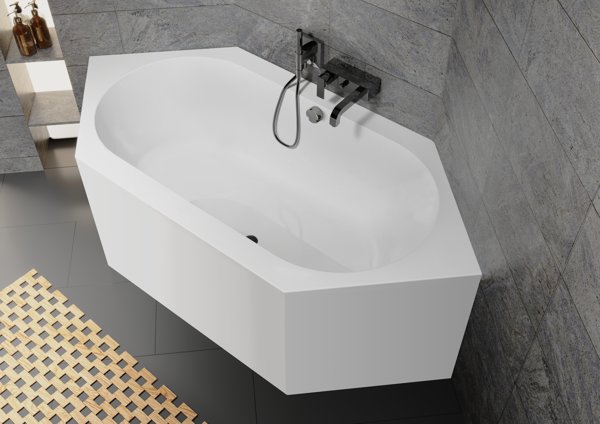 RIHO Kansas hexagonal bathtub, PlugPlay variant, 2-seater, 190x90x62cm, 180 liters, white, B035008005
