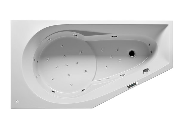 RIHO Yukon corner bath, with Bliss system, built-in, 1-seater, 160x90x48cm, 175 liters, white, B00