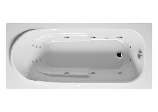 RIHO Columbia rectangular bathtub, with flow system, 1-seater, version right, white, B00