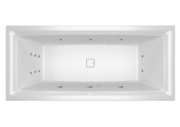 RIHO Still Square rectangular bathtub, right version, with flow system, built-in, with drain/overflow set, 2-seater, white, B