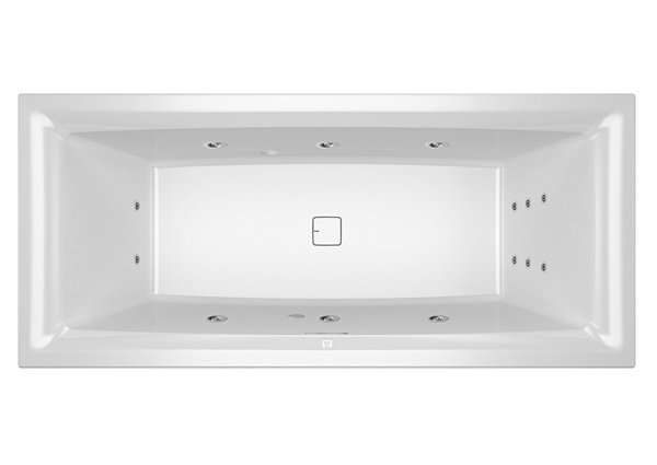 RIHO Still Square rectangular bathtub, version left, with flow system, built-in, with drain/overflow set, 2-seater, white, B