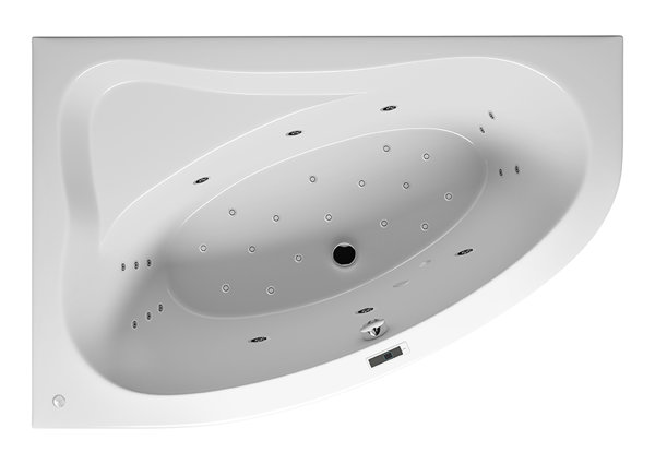 RIHO Lyra corner bath, version right, with Bliss system, built-in, 2-seater, white, B0