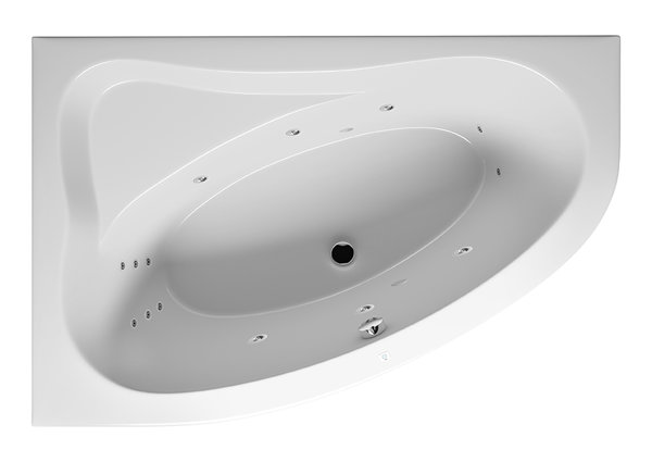 RIHO Lyra corner bath, version right, with flow system, built-in, 2-seater, white, B0