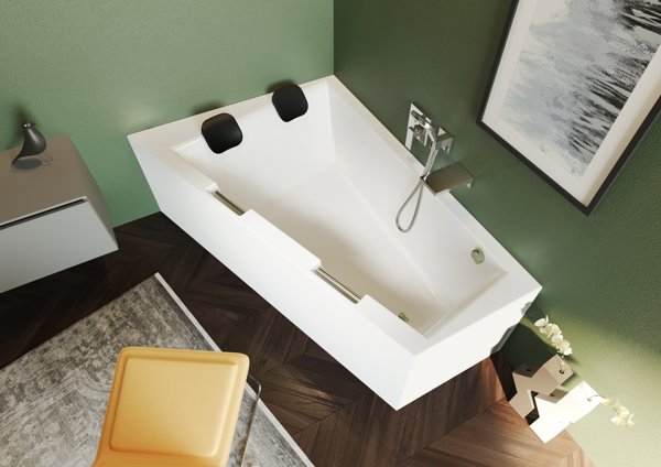 RIHO Doppio bathtub, asymmetrical, PlugPlay variant, 2-seater, 180x130x62cm, 315 liters, white, B03