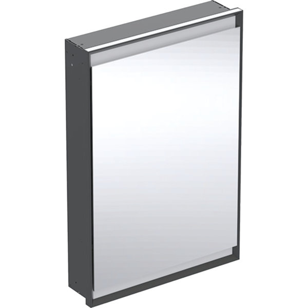 Geberit ONE mirror cabinet with ComfortLight, 1 door, flush mounting, black matt/aluminum, 60x90cm, ...