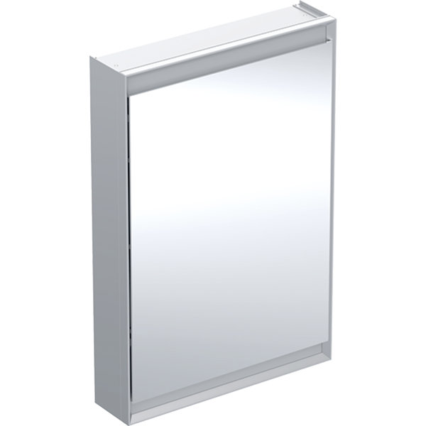 Geberit ONE mirror cabinet with ComfortLight, 1 door, surface mounting, anodized aluminum, 60x90cm, ...