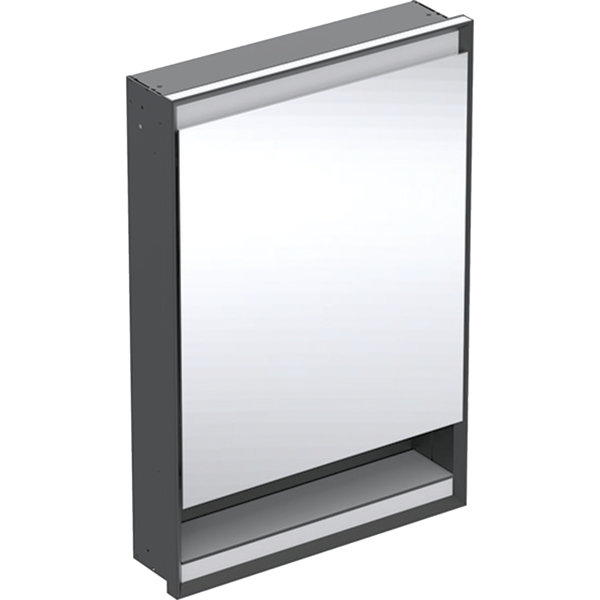 Geberit ONE mirror cabinet with ComfortLight, 1 door, with niche, concealed, black matt/aluminum, 60x90cm, 505.82