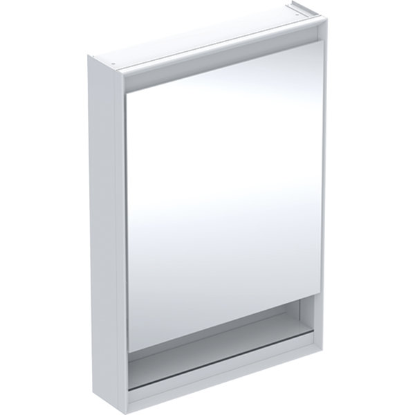 Geberit ONE mirror cabinet with ComfortLight, 1 door, with niche, surface mounting, white/aluminum, ...