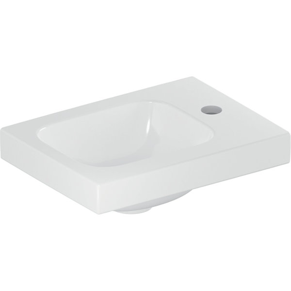 Geberit iCon Light hand-rinse basin, 38 cm x 28 cm, with tap hole on the right, without overflow, sh...