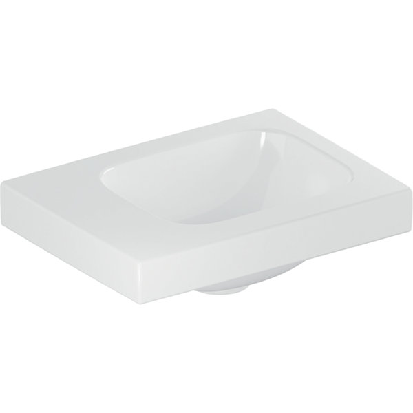 Geberit iCon Light hand-rinse basin, 38 cm x 28 cm, without tap hole, without overflow, storage surface left, 501831