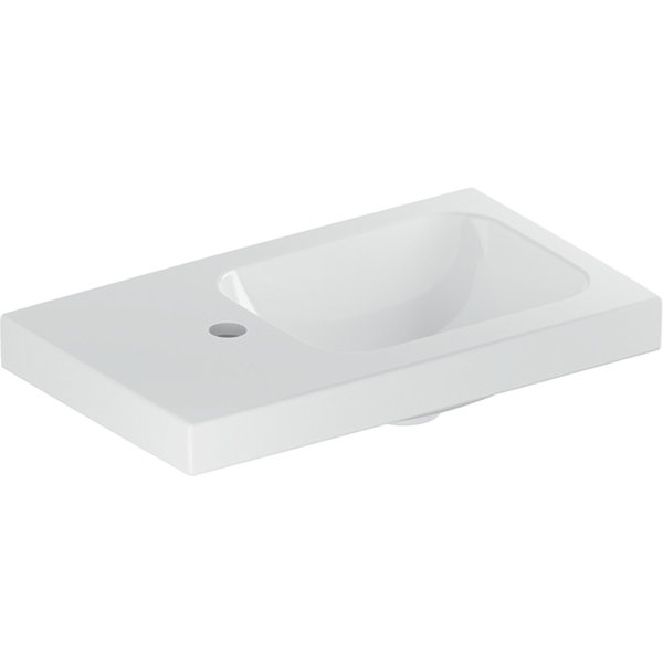 Geberit iCon Light hand-rinse basin, 53 cm x 31 cm, with tap hole on the left, without overflow, shelf on the left, 501833