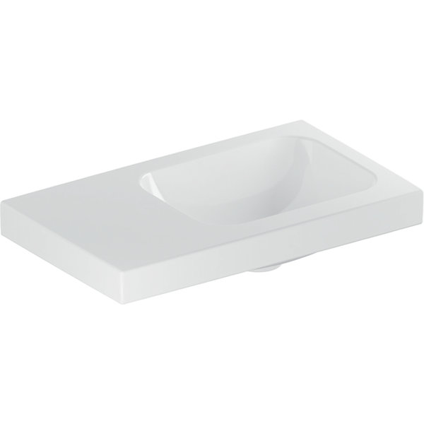 Geberit iCon Light hand-rinse basin, 53 cm x 31 cm, without tap hole, without overflow, storage surface left, 501833