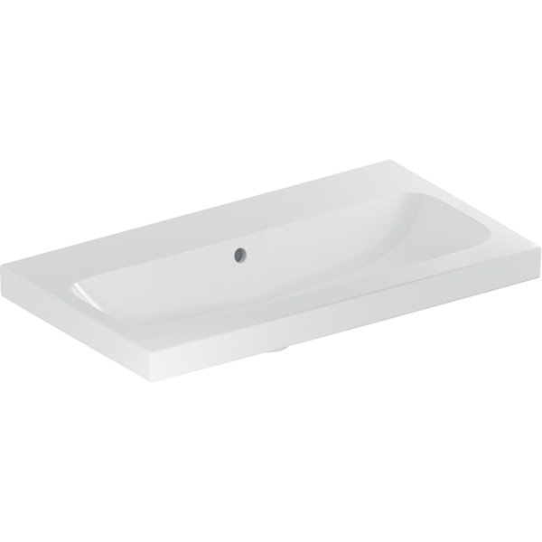 Geberit iCon Light washbasin with shortened projection, 75 cm x 42 cm, without tap hole, with overfl...