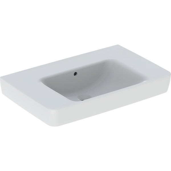 Geberit Renova Plan, washbasin with shelf, 75x48 cm, without tap hole, with overflow, 501696