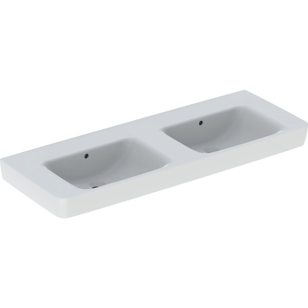 Geberit Renova Plan, double washbasin, 130x48 cm, without tap hole, with overflow, 501712