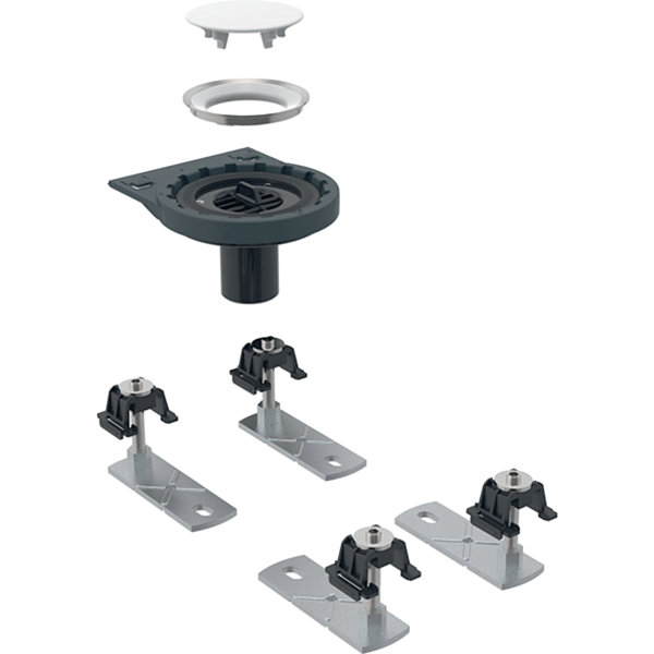 Geberit shower tray drain with 4 feet, 154.030.00.1 for shower surface Setaplano, floor penetrating installation.