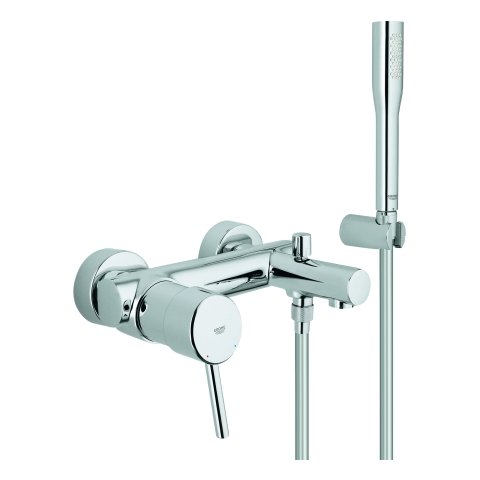 Grohe Concetto single-lever bath mixer, wall mounting, with shower set, automatic bath/shower conversion