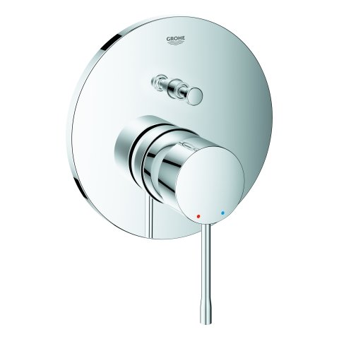 Grohe Essence one-hand bath mixer with pre-assembled fittings, round rosette, automatic diverter bat...