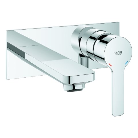 Large Linear 2-hole basin mixer, wall-mounted, projection 153mm