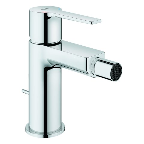 Large linear one-hand bidet mixer, with drain set