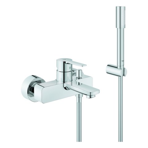 Grohe Linear single lever bath mixer, wall mounted, with shower set