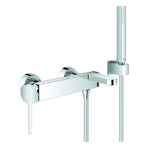 GROHE Plus single lever bath mixer, DN 15, wall mounted, 2 consumers, with Euphoria Cube Stick hand ...